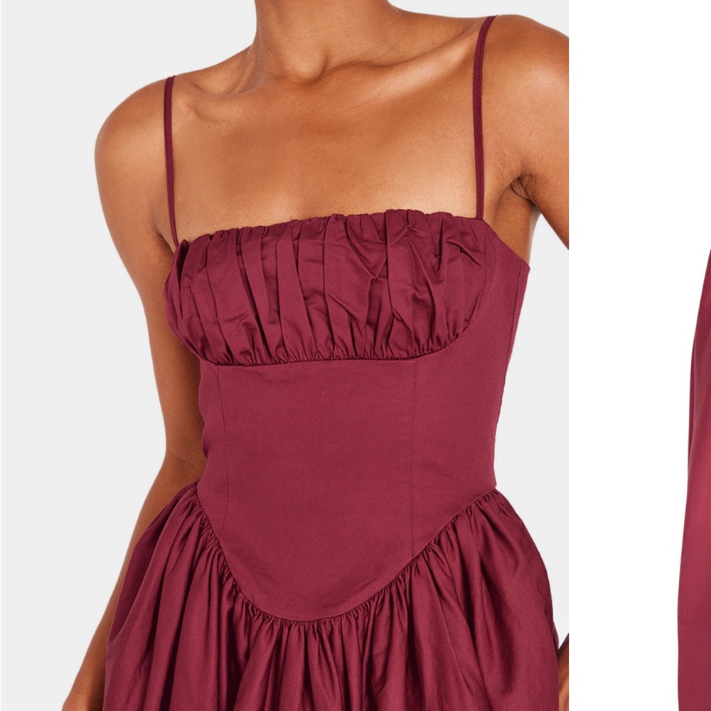 PrettyLittleThing - BURGUNDY RUCHED BUST CORSET STRAPPY MIDAXI DRESS - Picture 4 of 4